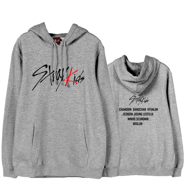 Baratos 2018 nueva llegada straykids todos los nombres de los miembros Sudadera con capucha estampada para el ventilador apoyo unisex paño Kpop sudadera fina