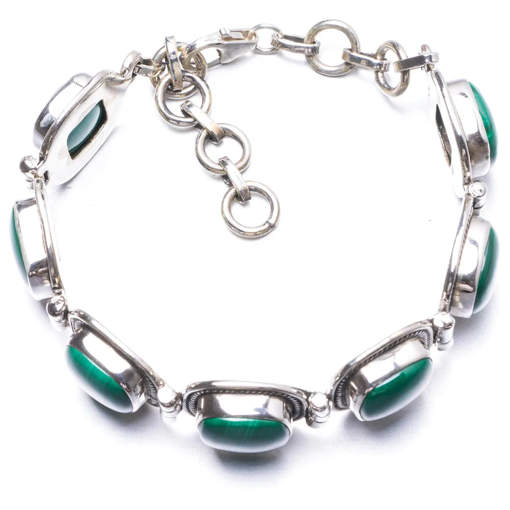 

Natural Malachite Handmade Unique 925 Sterling Silver Bracelet 6 1/2-7 3/4" Y1935
