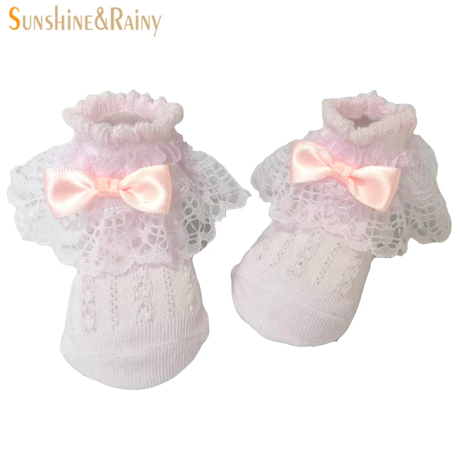Newborn Baby Socks White Pink Lace Bow Cotton Cute Toddler infant Socks