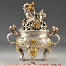 Изысканный китайский белый Медь старый Экзорцизм ручная Тибетский Кирин Ладан горелки