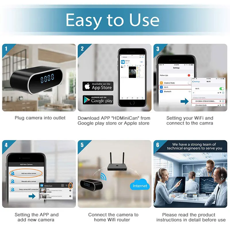 Meichun часы с поддержкой wifi и камерой 1080P IP мини Камера Беспроводной будильник