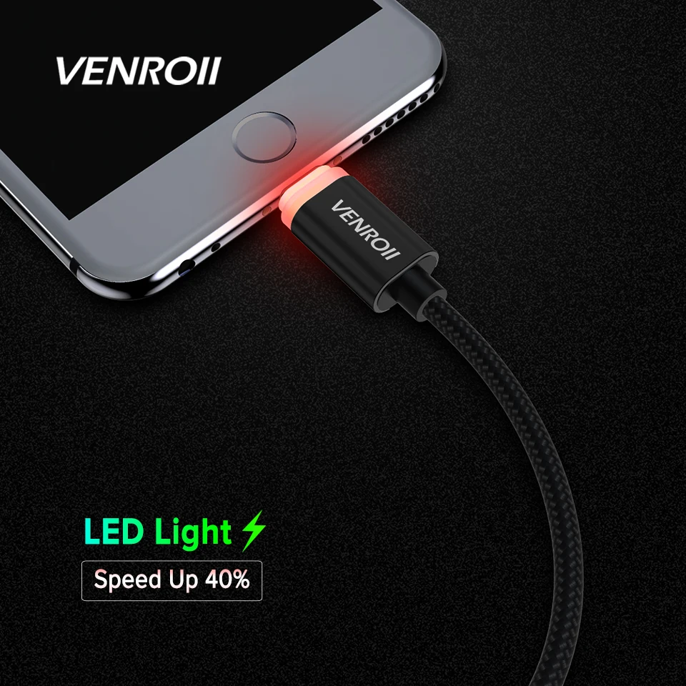 Venroii Тип usb C кабель для быстрой зарядки samsung S10 Xiaomi mi x 3 2 S USBC светодиодный Kable 3ft huawei