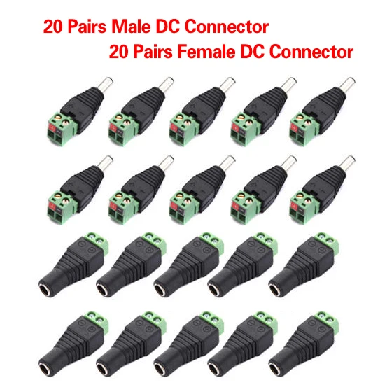 

KSOL 20 Pairs Male & Female 2.1x5.5mm DC Power Jack Plug Adapter Connector for CCTV