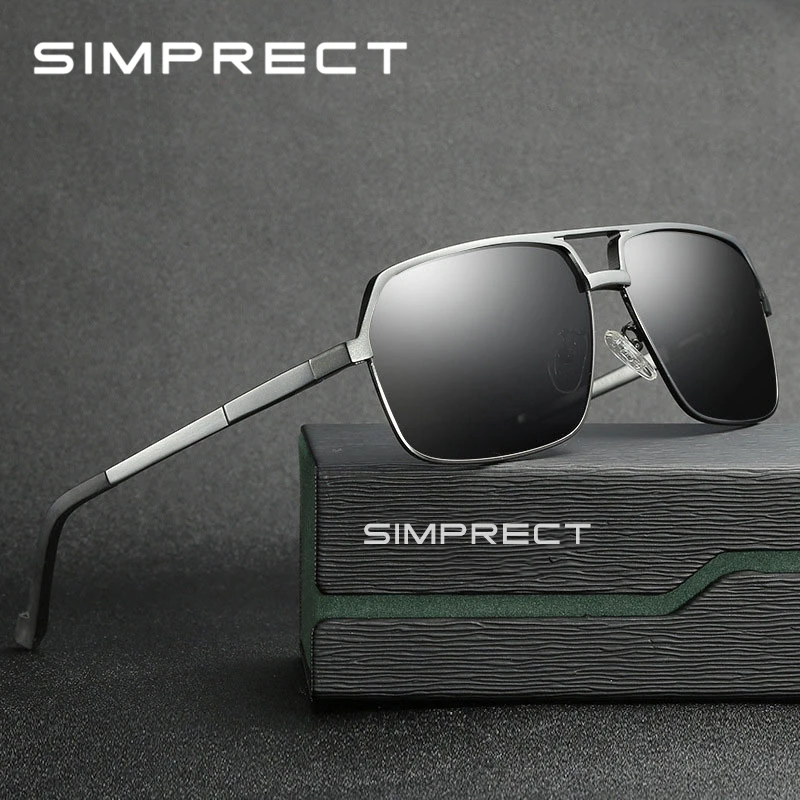 

SIMPRECT Square Sunglasses Men Polarized UV400 High Quality Sun Glasses Aluminium Magnesium Metal Retro Driver Mirror Sunglasses