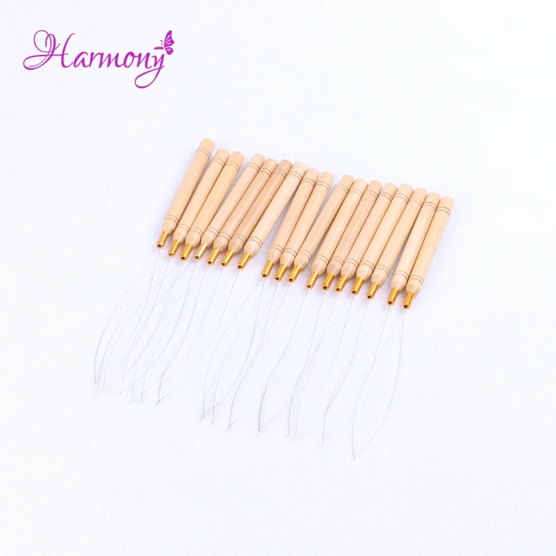 5pcs/lot Wooden Handle Micro Rings Loop Tool threader Pulling Needle Used For Pre Bonded Hair Extension Tools | Шиньоны и парики