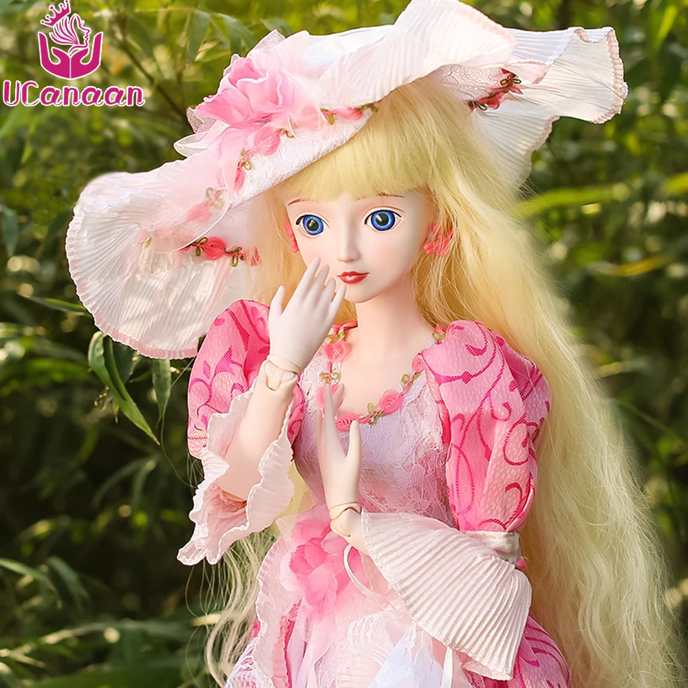 

Ucanaan 60CM BJD Girl Doll Pretty Princess Dolls With Outfit Pink Dress Hat Wig Makeup Toys For Children SD Silicone Doll Reborn