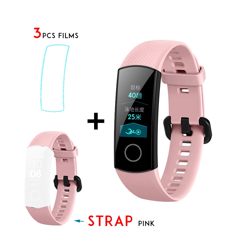 Pink n pink strap huawei Honor Band 4 Smartband Amoled Полный цвет дисплей сенсорный экран плавание осанка сердечного ритма инфракрасный сенсор вздремнуть сна - Цвет: Pink n pink strap