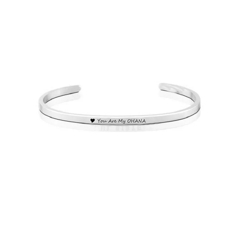15Pcs/lot Stainless Steel Hand Stamped Bangle &quotYou Are My OHANA&quot Engraved Inspirational Bracelet Cuff Mantra for Family | Украшения