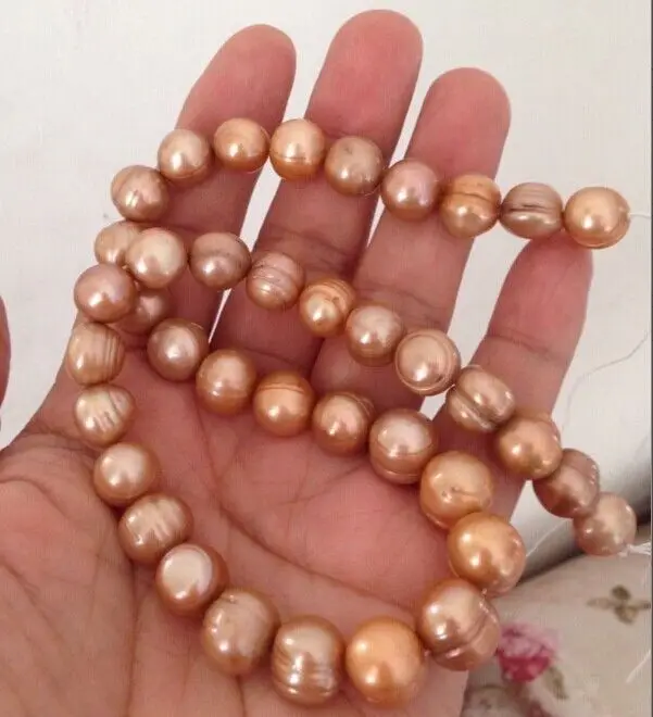 

HOT## Wholesale >>>>11-12mm baroque south sea orange pearl necklace 18inch