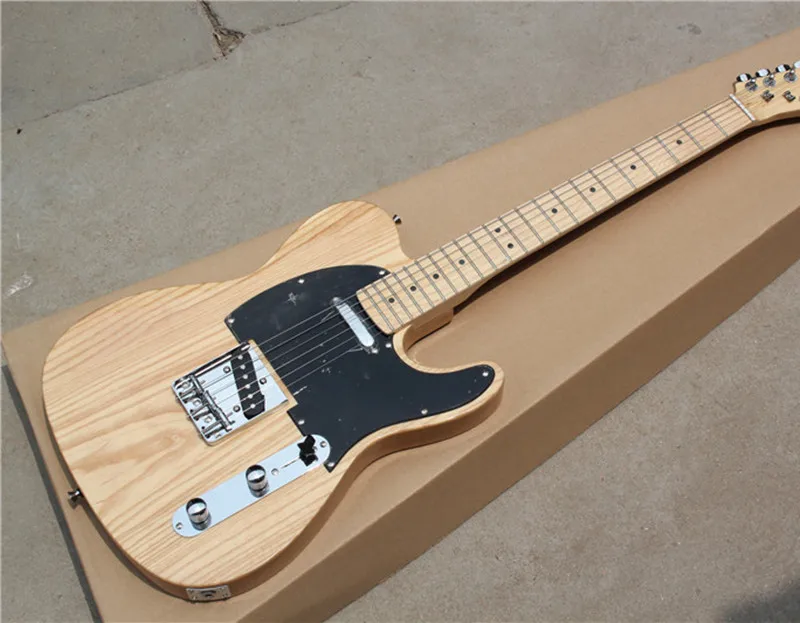 

Popular te Electric Guitar,Natural wood Color Ash wood Body,Black Pickguard,22 Frets with Maple Fingerboard and can be Custom