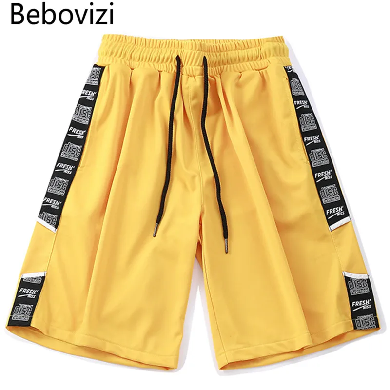 Bebovizi модный бренд боковые полосы шорты мужские Sweatpant 2018 Jogger по колено короткие уличной хип-хоп Повседневное желтые шорты