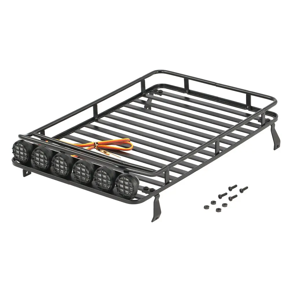 

Metal Roof Rack Luggage Carrier with 6 LED Lights Bar for RC 1/10 4WD Car RC Crawler Truck D90 Axial Jeep SCX10 90046 RC Parts
