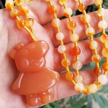 

Natural JADESt pendant carved * light yellow piggy Paige Pendant Necklace exquisite men and women's children sweater chain