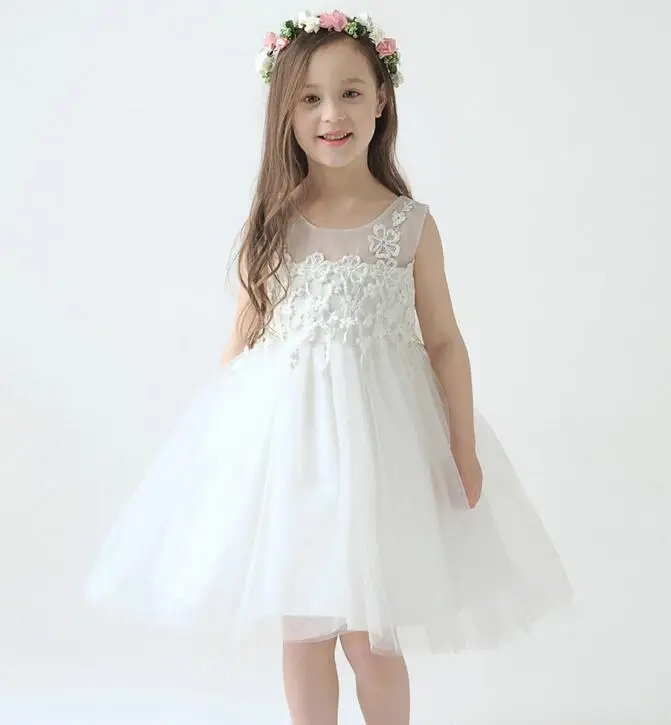 

Girl Wedding Dress Girls 2015 Summer Fashion White Flower Lace Big Bow Party Dresses Kids Princess Dress,3-12Y
