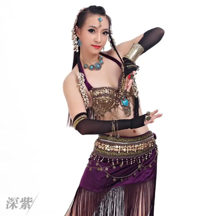 Высокое качество, костюмы для танца живота в этническом стиле, платье, сексуальные костюмы для выступлений на сцене, египетские костюмы, 6 цветов - Цвет: Purple