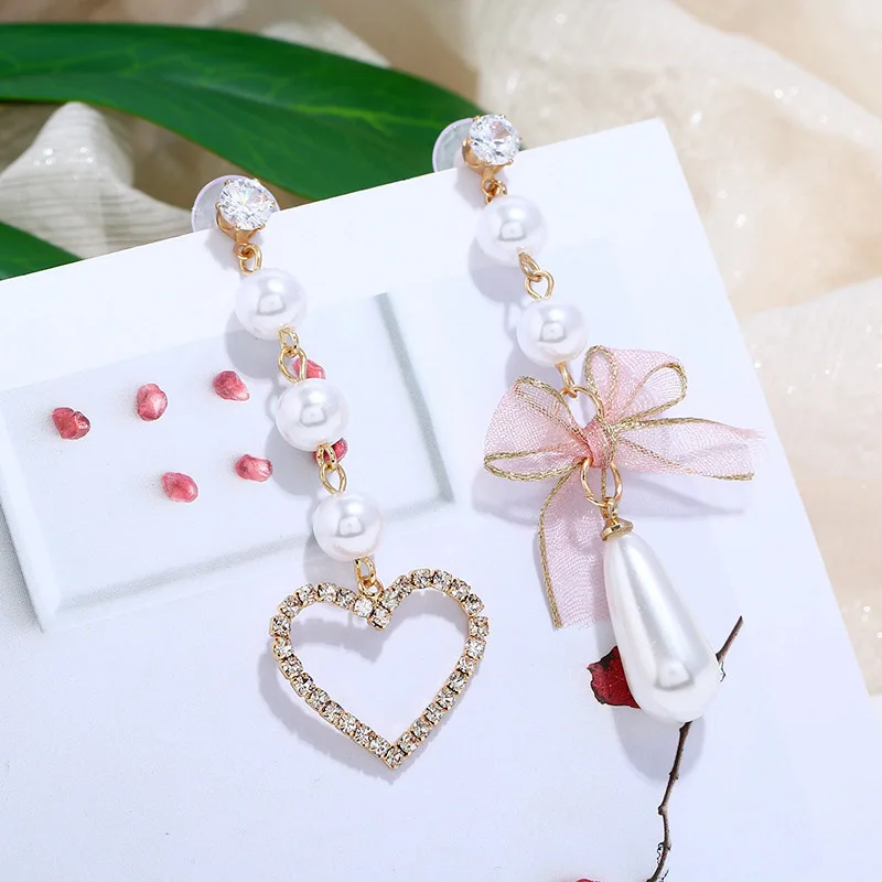 

New Korean Charm Pearl Rhinestone Crysta bow-knot Love Heart Clip on Earrings Without Piercing For Women party No Hole Ear Clip