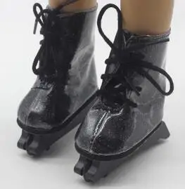 Белые спортивные Ролики коньки сапоги для 18-дюймовой куклы для девочек детская обувь для роликов, скейтборда, подходят для любого 18 дюймов туфли для кукол мини-обувь - Цвет: Черный