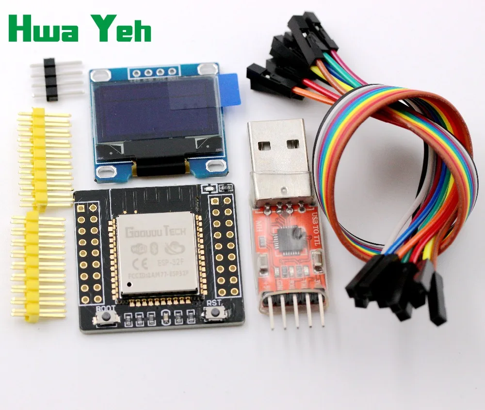 ESP32F suite ESP 32F module + плата адаптера ESP32 модуль CP2102 OLED 0 96 дюйма желто синий 20 см Dupont line