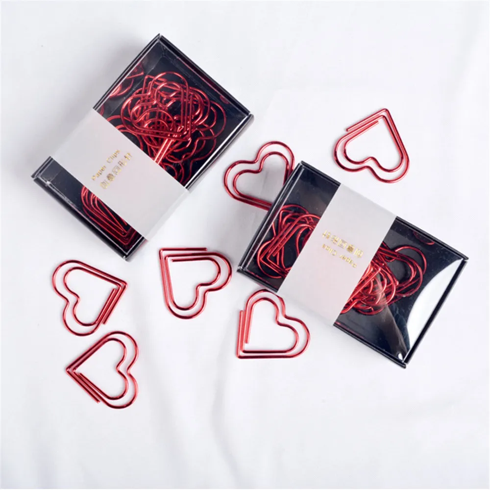 

12 pcs Nordic Office Paper Plating Heart Storage Clip Chic Ins Wrought Red Iron Document Bookmark Storage Clip Sealing Clip