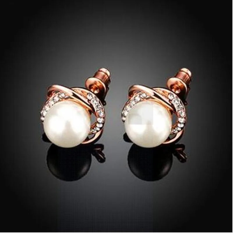 

New Wholesale Jewelry 3 Color Gold Filled Pearl Elegant Wedding Cubic Zirconia Stud Earrings For Women
