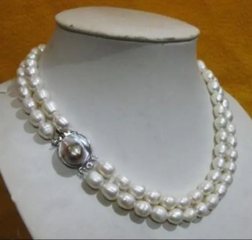 

Free shipping@@@@@ 2 ROWS 8-10MM AKOYA WHITE BAROQUE PEARL NECKLACE 17-18" 5.27