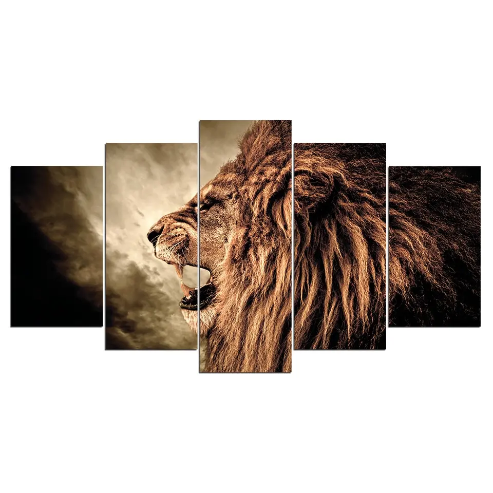 HD Prints Poster Framework For Living Room Wall Art 5 Pieces Howling Lion Canvas Paintings Modular Abstract Pictures Home Decor