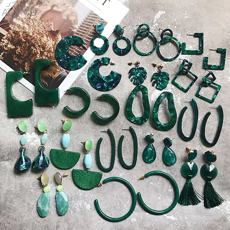 Женские массивные серьги-подвески AOMU, темно-зеленого цвета, из акрила, ацетатного волокна и камней, в форме круга, кольца и других геометриче...