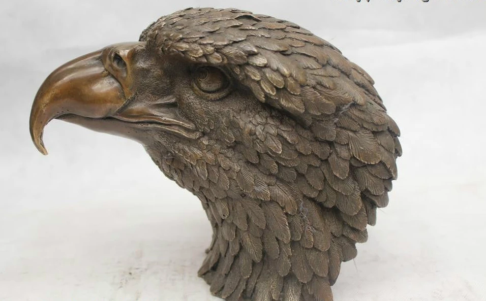 

9"Chinese Folk Pure Bronze excellent Lucky Lifelike eagle head Statue