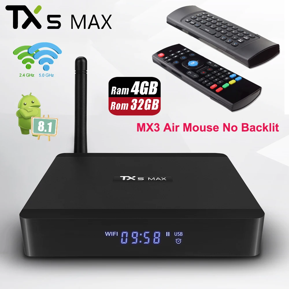 

TX5 MAX 4GB RAM 32GB ROM Smart TV BOX Android 8.1 Amlogic S905X2 4K Media Player DDR4 Quad Core 1000M 2.4G&5G Dual Wifi