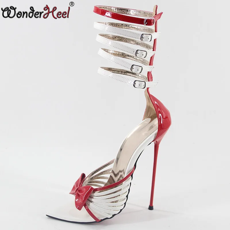

Wonderheel Pointed toe Sandals ultra high heel 16cm stiletto heel sexy Ankle straps extremely thin metal heel women sandals