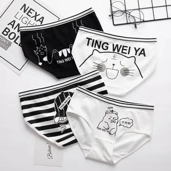 

4pcs/Lot Cotton Panties Women Underwear Pink Briefs Cartoon Cat Dog Pattern Briefs Seamless Cute Soft Comfort Girls Lingeries