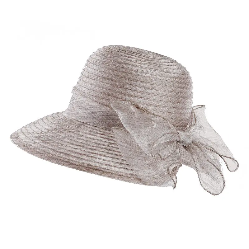 Бренд Kajeer, фетровые шляпы для женщин,, с широкими полями, для пляжа, церкви, кепка, для девушек, церковный колокол, шляпа с бантом, для свадьбы, котелок - Цвет: Khaki