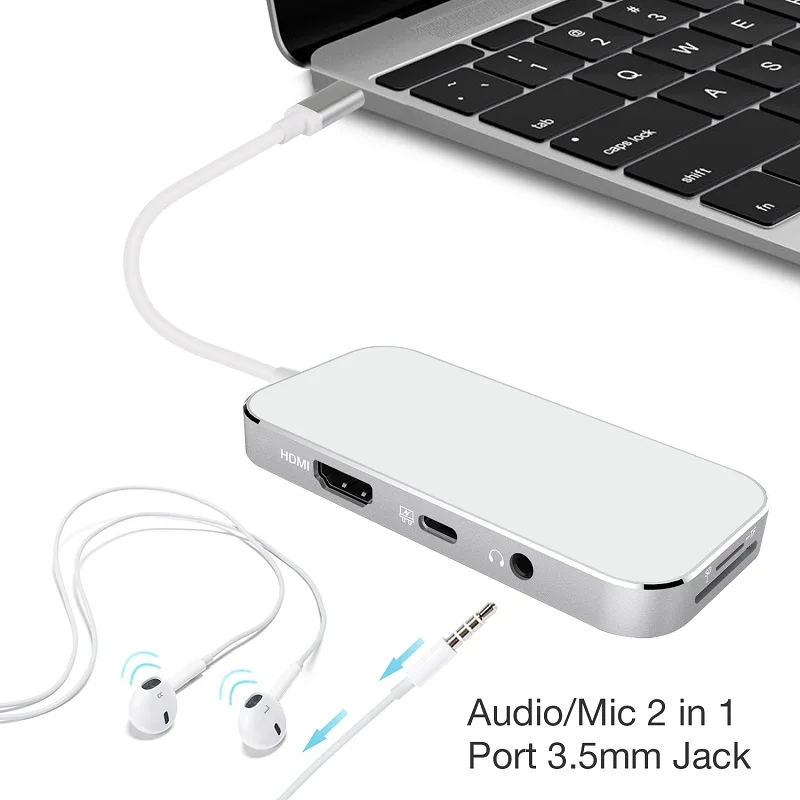 Amkle 7in1 USB C Hub Type 4K HDMI адаптер PD SD/TF кардридер 3 5 мм MIC HUB Thunderbolt для MacBook Dell Xiaomi|video hdmi|for
