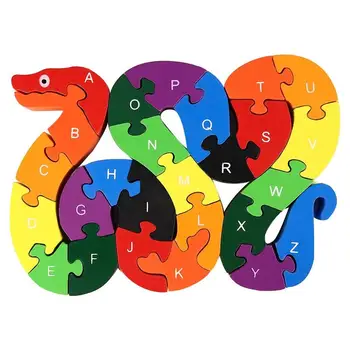 

1Set Baby Kids Children Wooden Toy Alphabet Number Building Jigsaw Puzzle Snake Shape Funny Digital Puzlzle Game Educational Toy