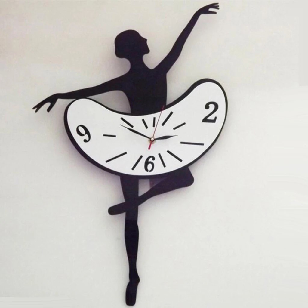 Ballerina Dance Girl Acrylic Decorative Non-Ticking Quartz Wall Clock For Home Living Room Bedroom