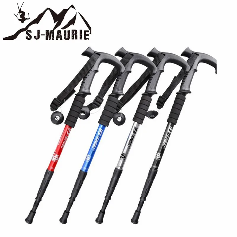 SJ-MAURIE ultraligero TUV 3/4 sección ajustable aleación de aluminio bastones palos de senderismo Trekking Camping