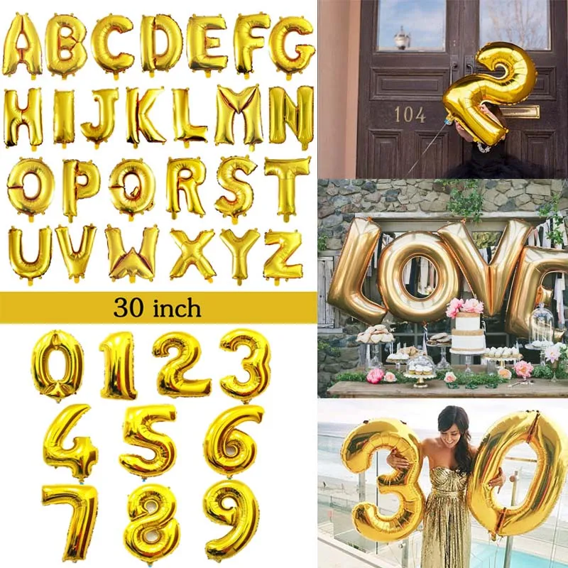 PHLUMY 32 Inch Gold Letter Number Aluminum Foil Balloons Helium Ballons Birthday Decoration Wedding Air Balloon Party Supplies PHLUMY 32 Inch Gold Letter Number Aluminum Foil Balloons Helium Ballons Birthday Decoration Wedding Air Balloon Party Supplies
