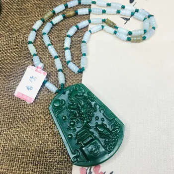 

Zheru Jewelry Pure Natural Jasper Carved Squid Yuelong Door Pendant Three-color Jadeite Bead Necklace Send Class A Certificate