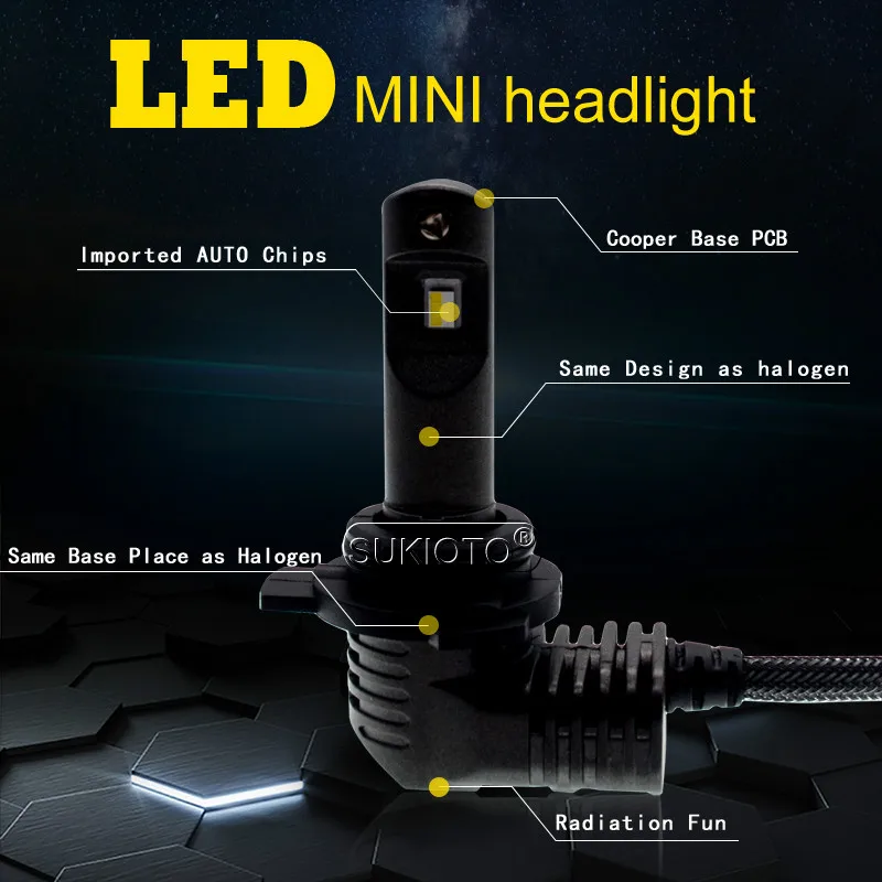 SUKIOTO 2PCS Original size HIR2 9012 LED Headlight 35W Bright led car front light for RAV4 PAJERO LEVIN high low 9012 5200LM (13)