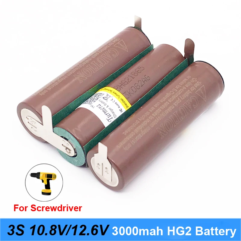 Аккумулятор 18650 hg2 3000mAh 20 ампер для 10,8 v 12,6 v отвертка батарея сварные полоски для пайки 3S 3S2P 12,6 v батарейный блок(на заказ