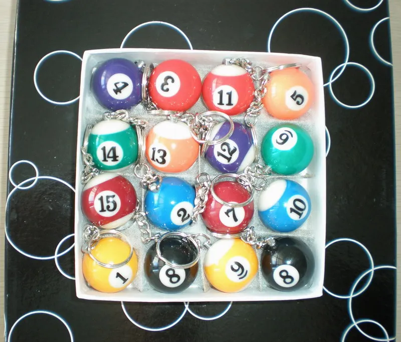 Free shipping 16pcs/lot Pool Billiard snooker table ball keychain keyring 1 1/4" 3.2cmin