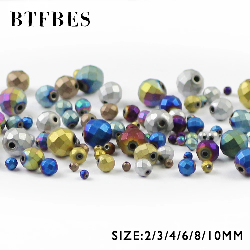 

BTFBES Matte Faceted Round Plating Color Hematite Beads Natural Stone Ore 2/3/4/6/8/10mm Loose Ball Beads For Jewelry Making DIY