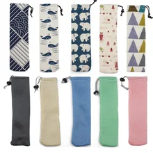 1 шт. портативная металлическая соломинка с карманами, многоцветная многоразовая Льняная сумка для хранения соломы, палочки для еды, ложка, светильник, сумка для посуды