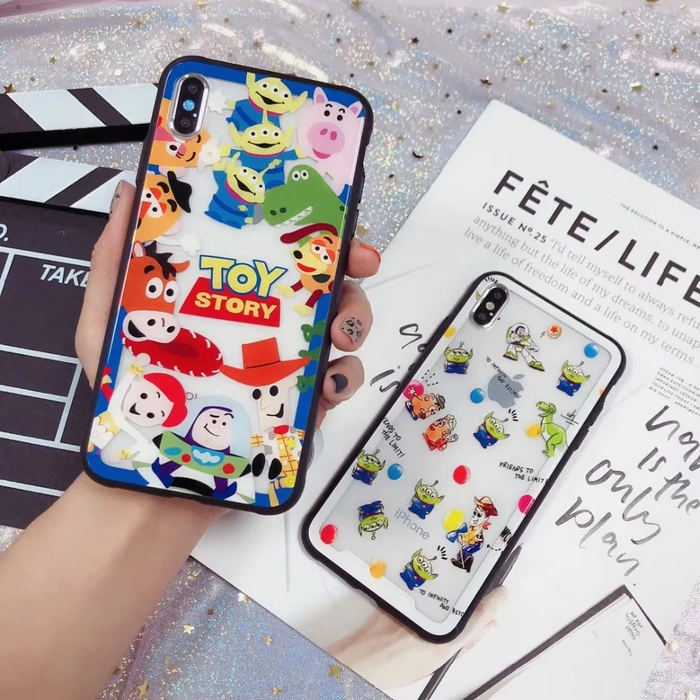 

Disneys Cartoon Toy Story Three eyes Cartoon Phone Case For iphone 6s 7 8 plus x xr xs max Cases Transparent Glass Funny