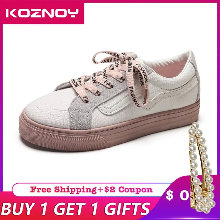 

Koznoy Canvas Shoes Student Korean Casual Band Dropshipping Fashion Thick Bottom Breathable Lace Sewing Strawberry Board Shoes