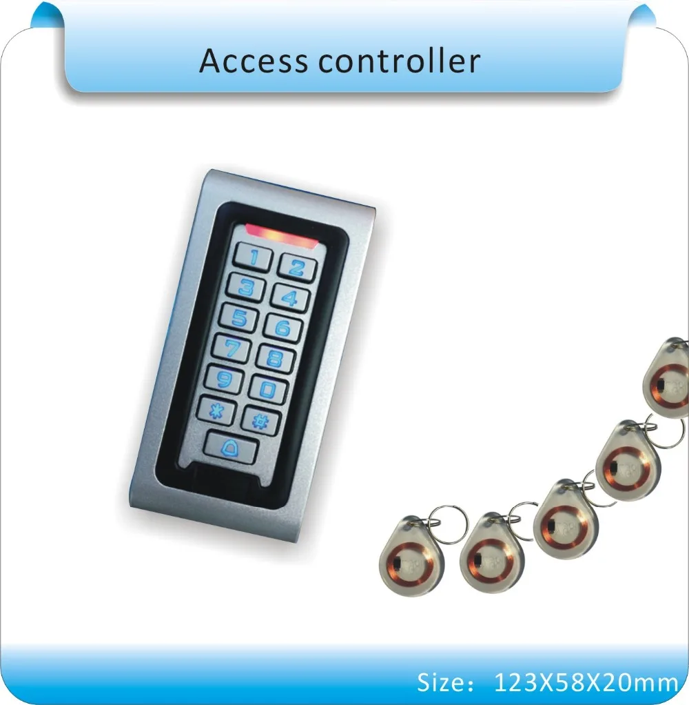 

Free shipping metal case 125KHZ RFID +keyboard access control system +10pcs crystal keyfobs
