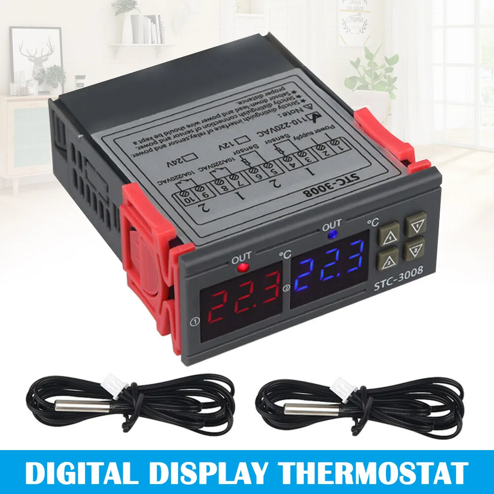 

STC-3008 Digital Temperature Controller Double NTC Sensor Heat Cool Regulator TSH Shop