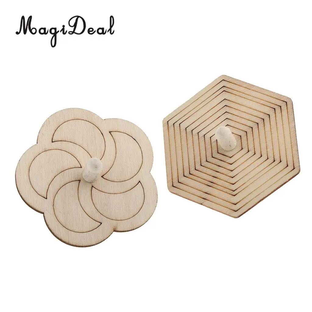 4 Pieces Wood Spinning Tops Gyro Wooden Toys for Kid DIY Handmade Painting Craft