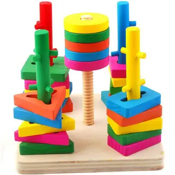 

Five column suit blocks infants and young children early childhood educational wooden toys color shape recognition toys