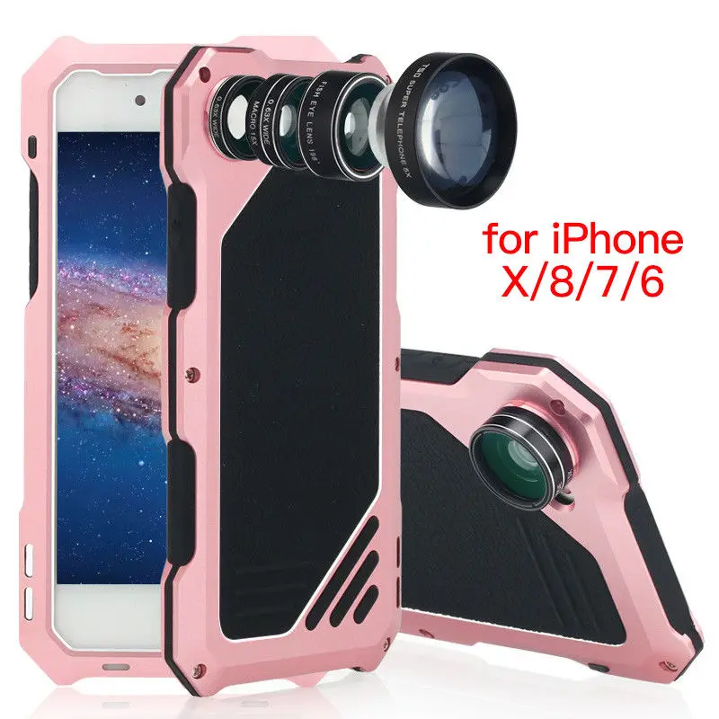 Phone Case For iPhone X XS Max XR Waterproof Shockproof Metal Case Cover+3 Camera Lens Capa For iphone 7 8 plus 6 6S plus Fundas